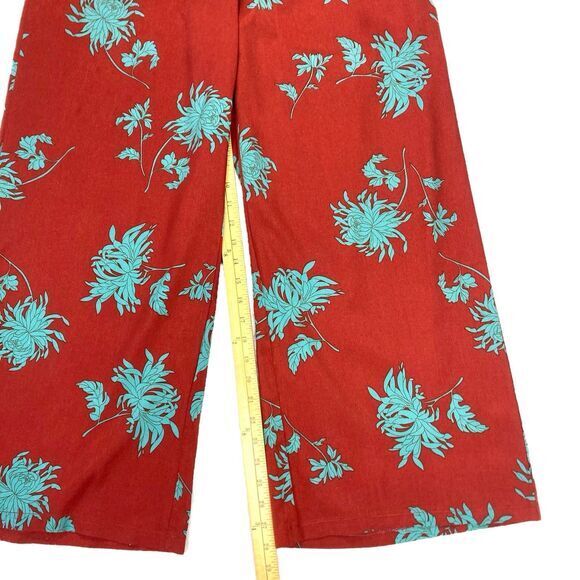 Nasty Gal Collection Wide Leg Pants Women 8 Red Floral Boho Beachy Comfy Trouser - Picture 12 of 15